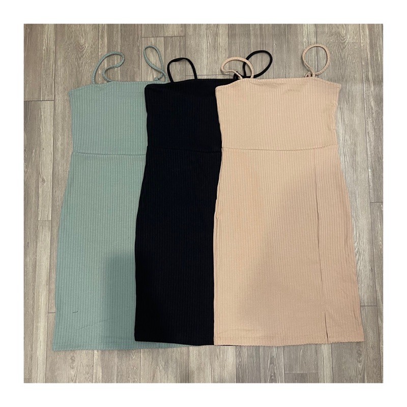 Đầm Body 2 Dây Xẻ Đùi 2 Lớp Thun Gân Dày Dặn F21 (CÓ BIG SIZE)