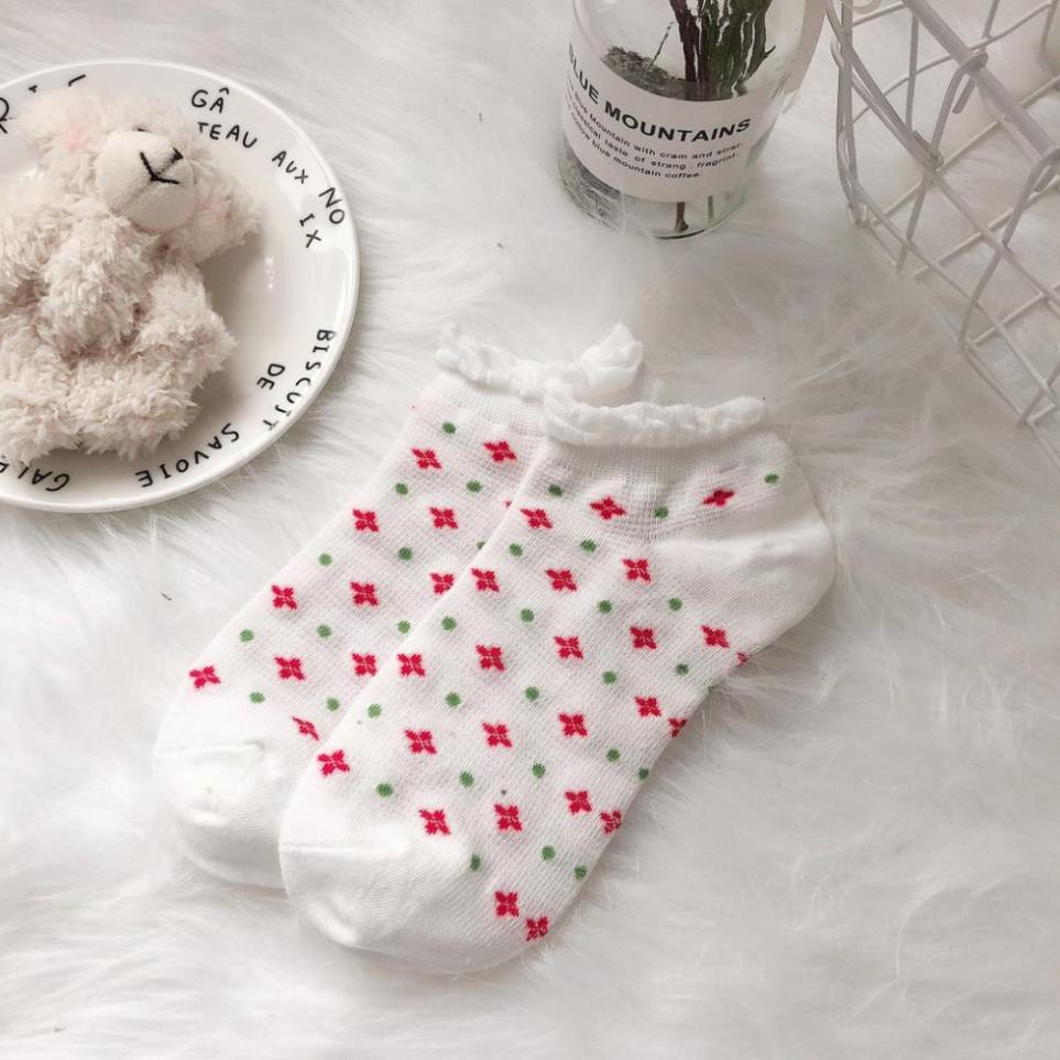 Tất Cổ thấp nữ Dễ thương In hình Hoạt hình Ulzzang Hàn Quốc Vớ nữ Cổ ngắn Cotton Nhật Bản