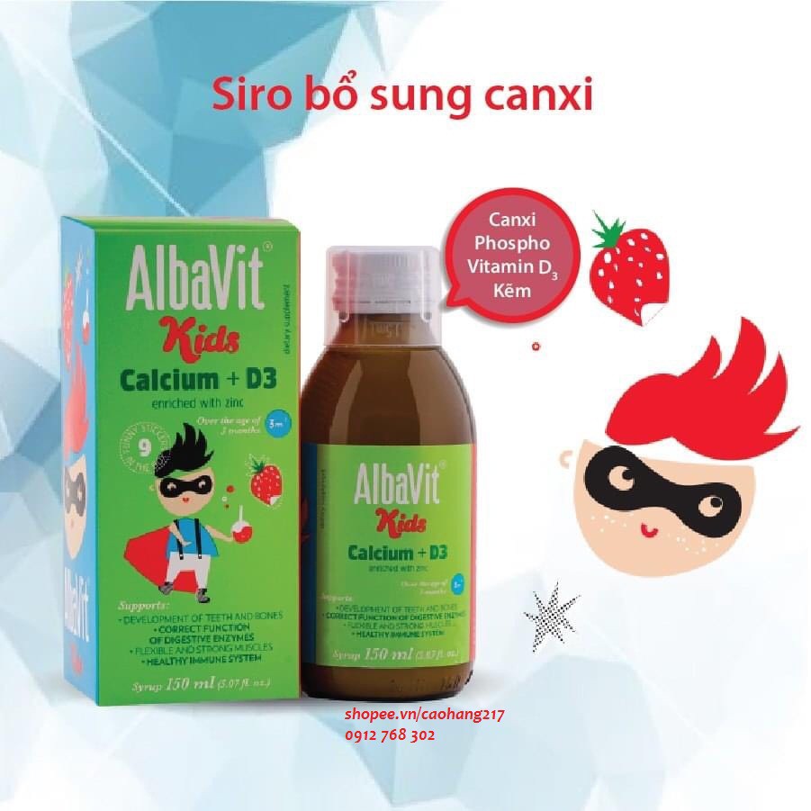 Canxi D3 dạng nước, Siro Albavit Kids Calcium D3 bổ sung canxi và vitamin