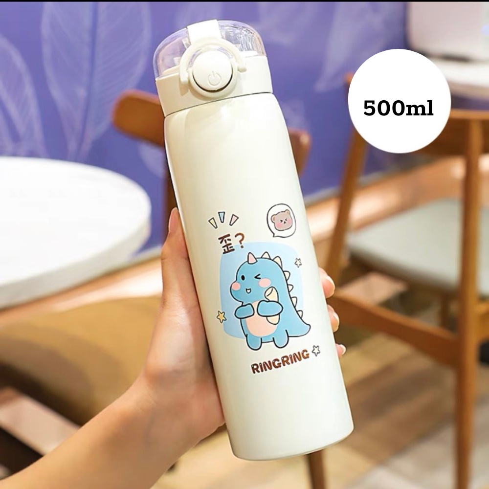 Bình giữ nhiệt 500ml Hình Gấu , bình nước giữ nhiệt inox 304 có ống hút có dây , bình giữ nhiệt cho bé