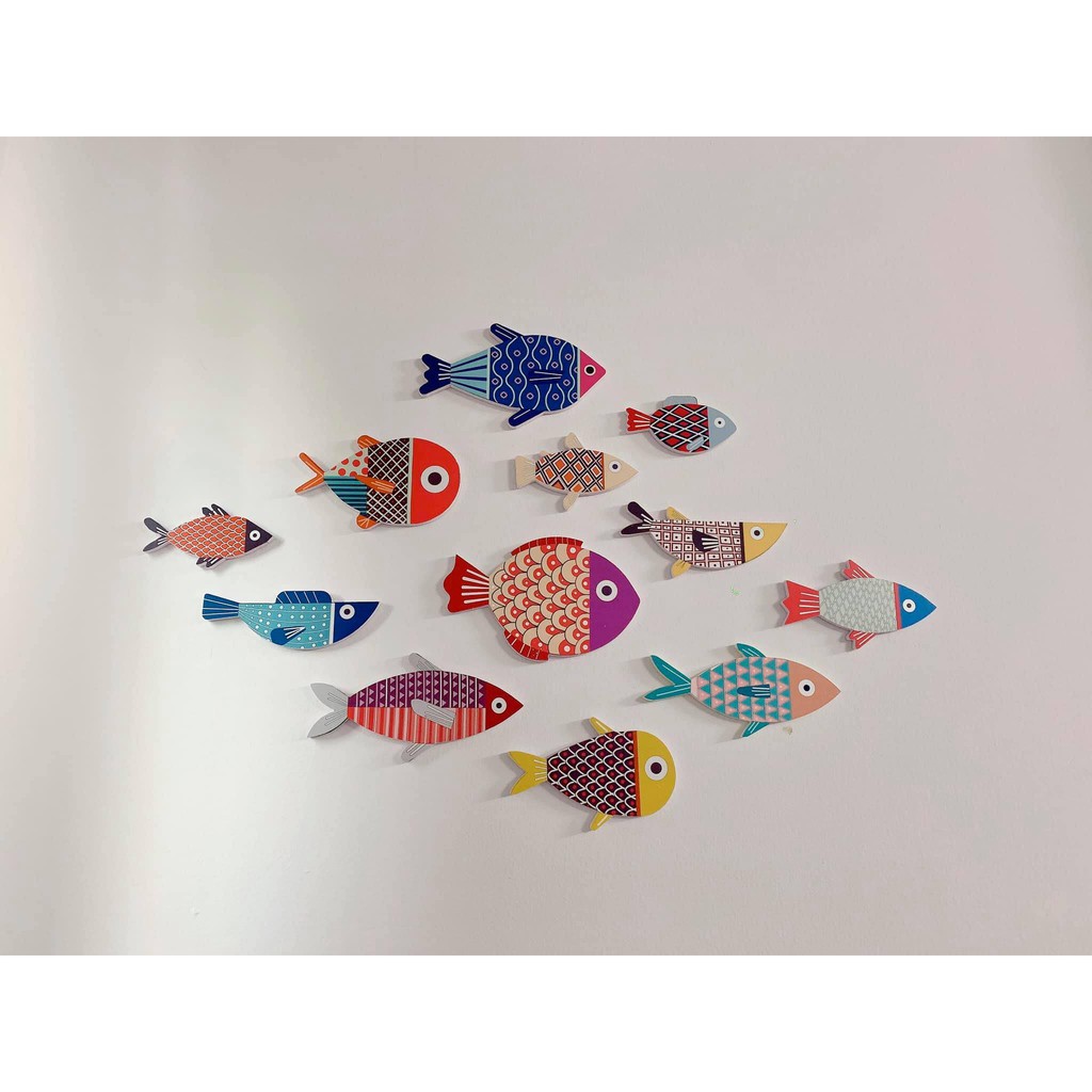 Cá lẻ Set tranh gỗ decor Color Fishes bộ 12 cá trang trí nhà cửa