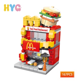 Bộ đồ chơi lắp ráp HYG Toys 167 mảnh nhỏ bằng nhựa tạo hình cửa hàng đồ ăn trên con phố dành cho bé