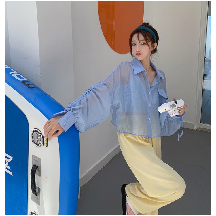 SUXI Áo Kiểu Tay Dài Dáng Rộng Phối Dây Rút Thời Trang Mùa Hè Cho Nữ