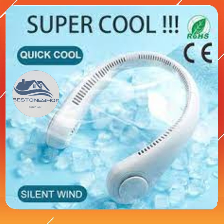 Quạt mini đeo cổ không cánh - Biên độ thổi rộng 360 độ, quạt tính điện kết cấu dẫn gió dốc nghiêng tạo cảm giác mát mẻ