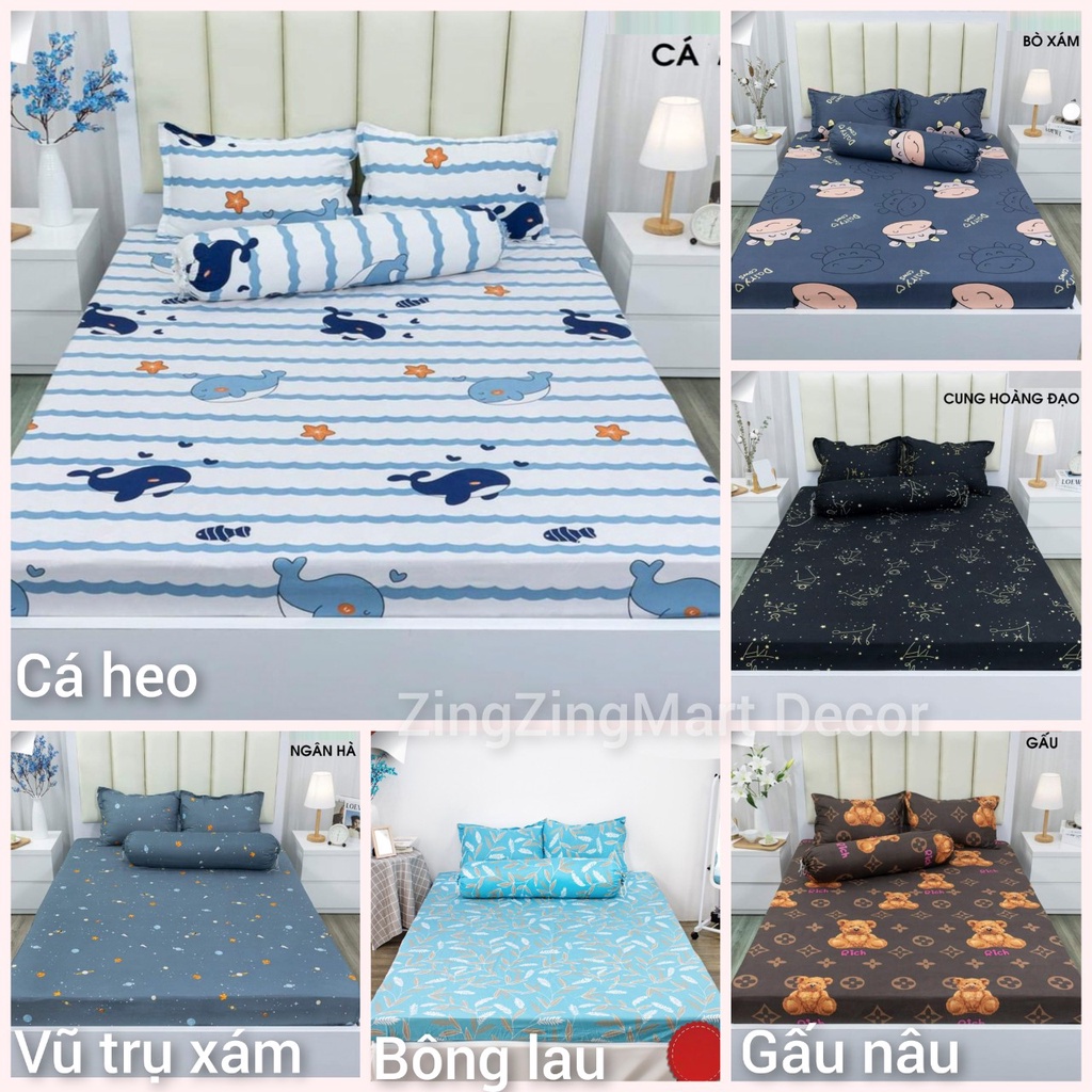 Bộ Ga Gối Trải Giường Poly Cotton M2/M6/M8 Drap giường bo chun có kèm 2 vỏ gối (Khách chọn mẫu để lại ghi chú nhé)