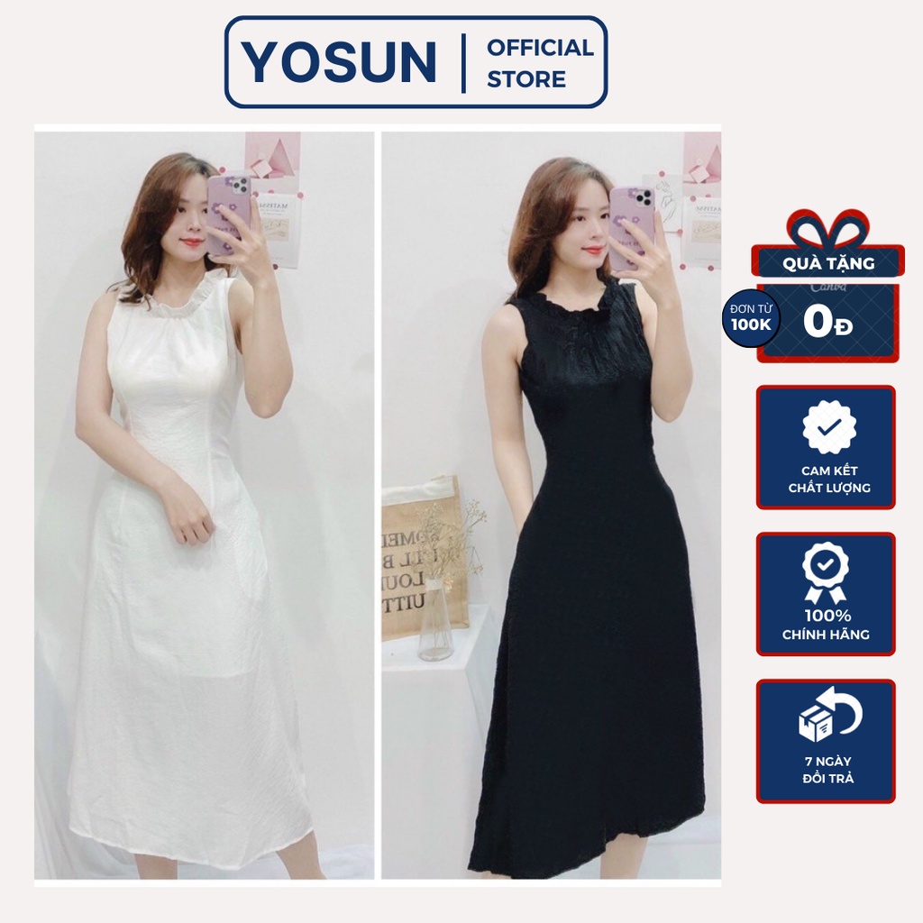 Đầm Đi Tiệc Dáng Dài Không Tay Sang Chảnh, Đầm Cổ Bèo Hở Lưng Cột Nơ Sau Quyến Rũ Màu Trắng Màu Đen