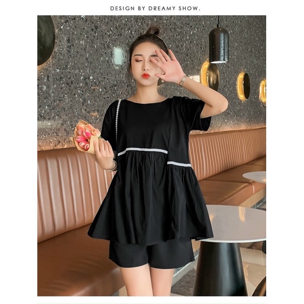 Bộ Đồ Bầu mùa hè kiểu dáng babydoll gam màu đen cực sang
