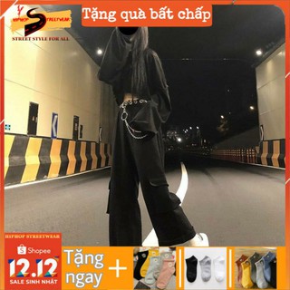 Quần Gió Nữ Ống Rộng Túi Hộp Kèm Dây Xích Và Belt HIPHOP STREETWEAR tôn dáng hack chiều cao cực ngầu