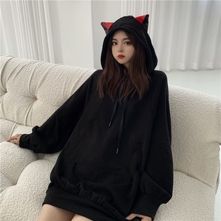 Áo Hoodie Tai Mèo Màu Đen / 40-80kg