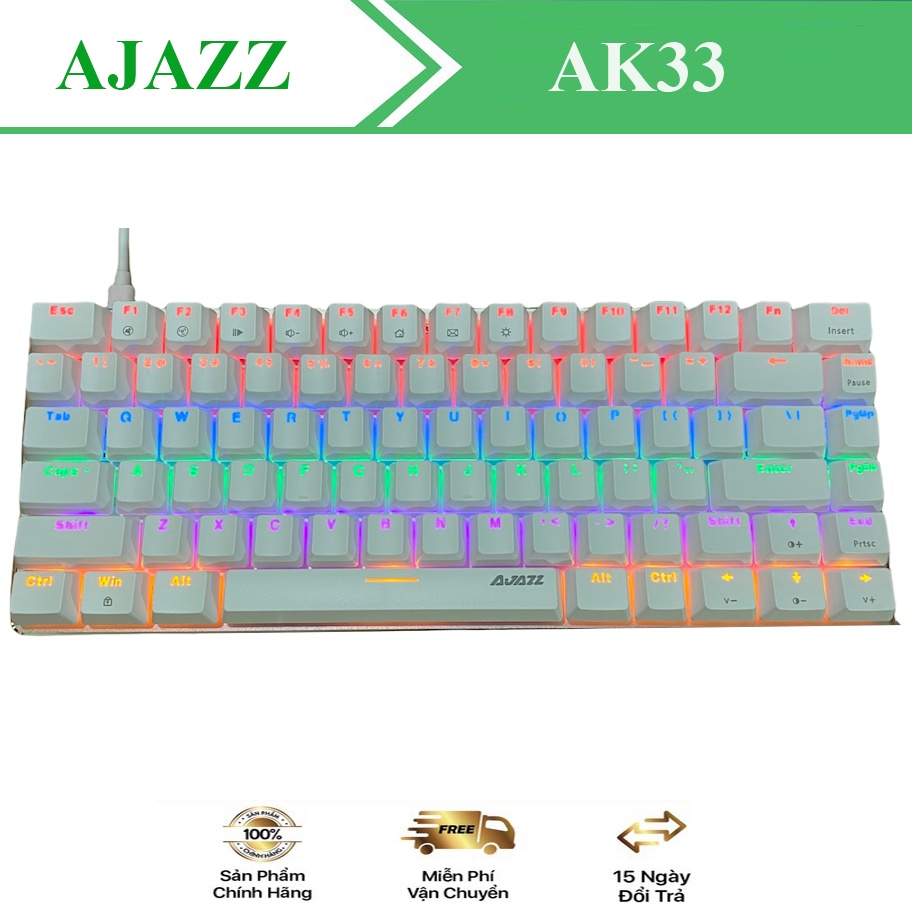 Bàn Phím Cơ Ajazz AK33 LED Rainbow Đẹp- Chính Hãng BH 1 Năm