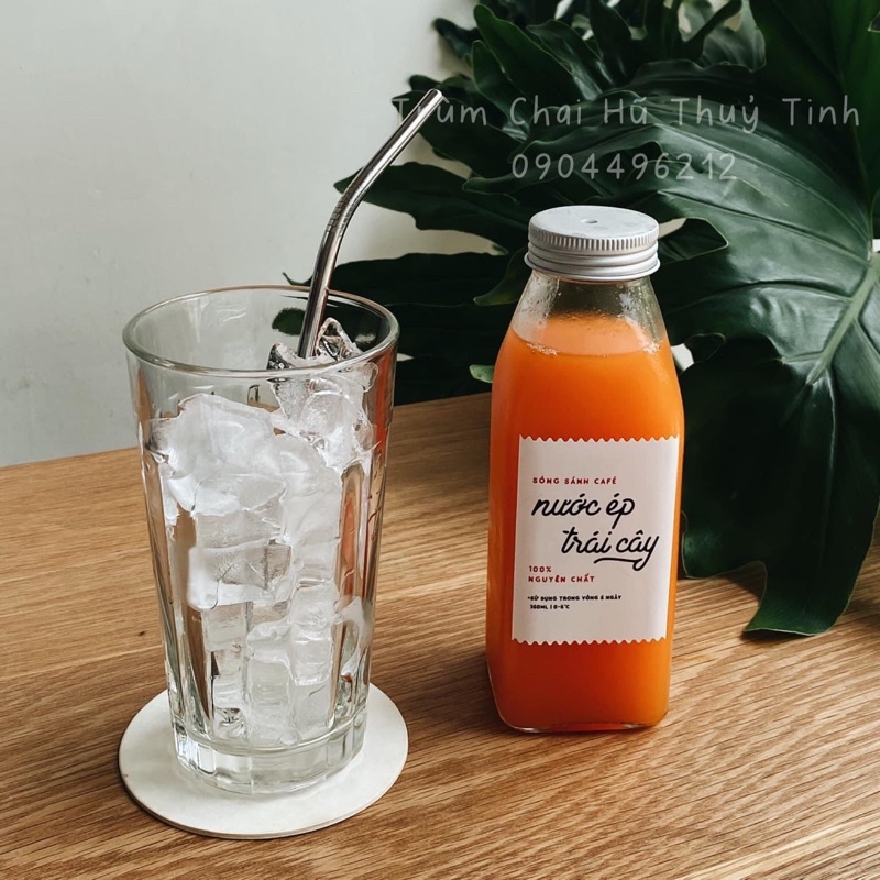 Chai Thủy Tinh Vuông Nắp nhôm vặn 350ml  - Đựng sữa hạt, trà kombucha, nước ép, trà sữa,...