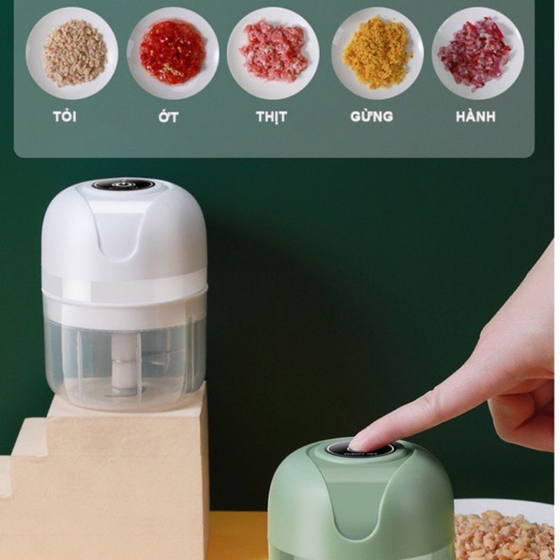 MÁY XAY MINI TỎI ỚT CẦM TAY 3 LƯỠI SẠC ĐIỆN DUNG TÍCH 250ML - Lùn Con Food