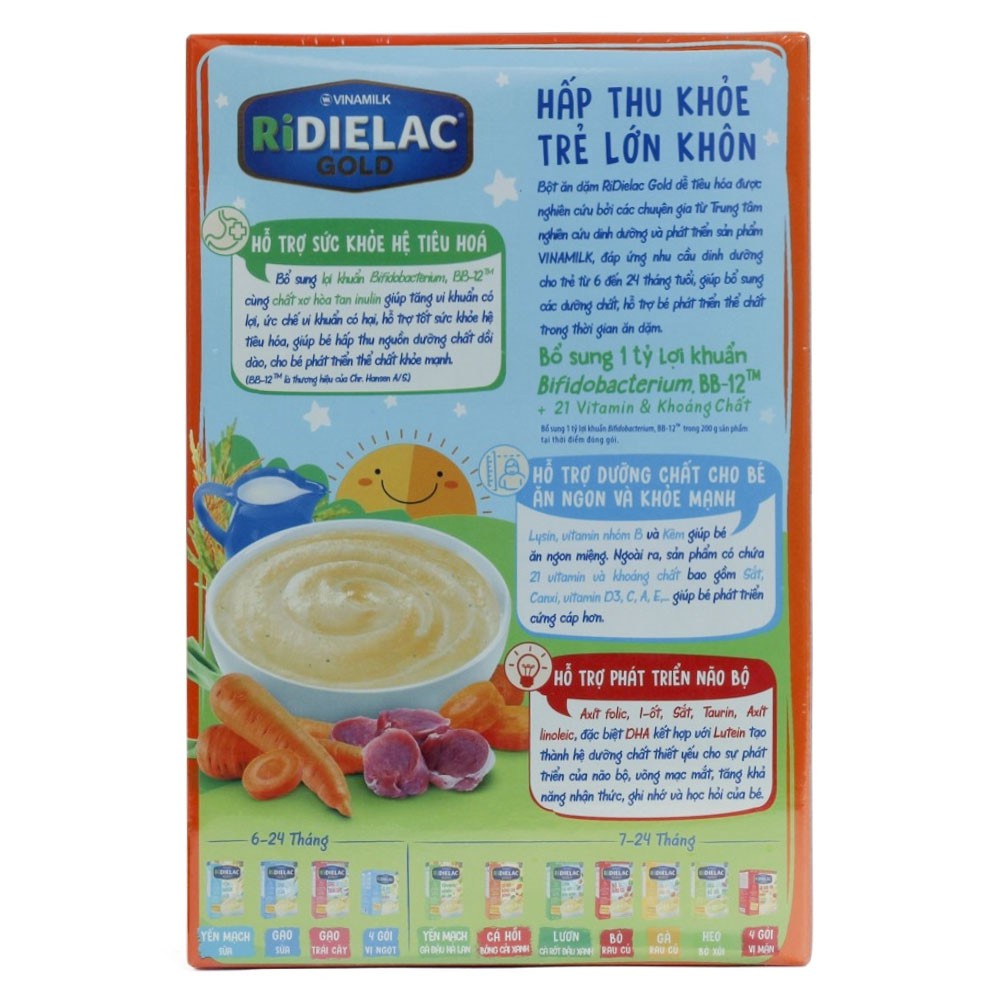 BỘT ĂN DẶM RIDIELAC GOLD HEO CÀ RỐT - HỘP GIẤY 200G