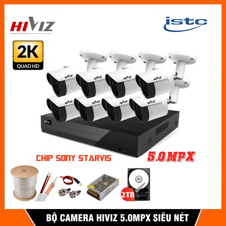 Trọn Bộ 8 camera Hiviz 5.0mpx Siêu nét, Kèm đầy đủ phụ kiện tự lắp đặt