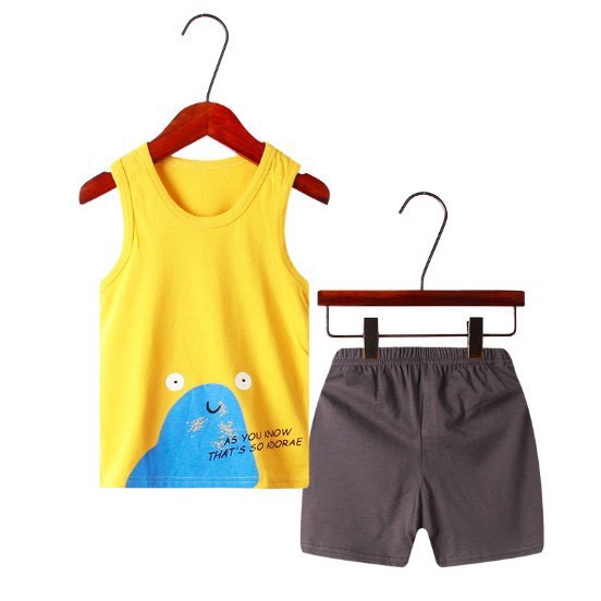 Bộ quần áo trẻ em ba lỗ mùa hè bé trai in hình HƯƠU VÀNG chất cotton