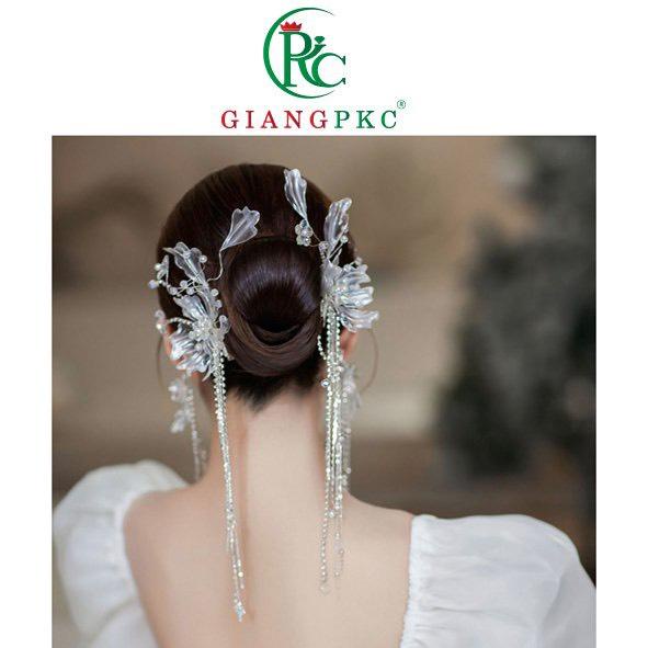 Cài tóc cô dâu hoa ánh bạc pha lê cao cấp Giangpkc 10-2022 SP2221928   Phụ kiện cưới Giang