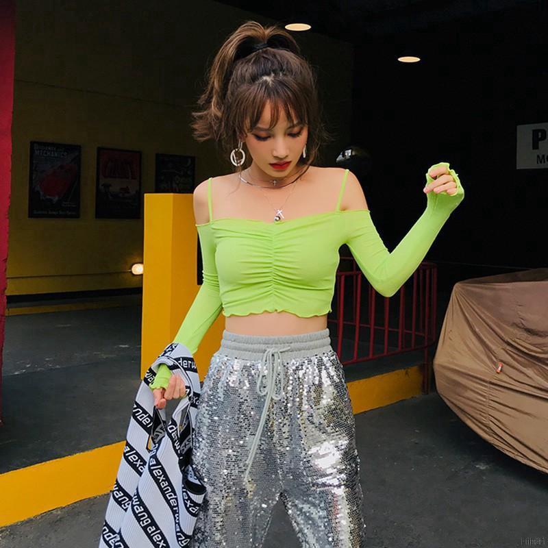 Áo croptop tay dài trễ vai thời trang quyến rũ