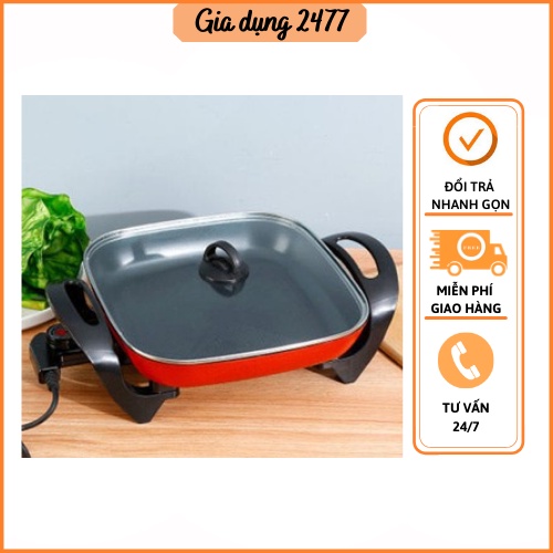 Bếp lẩu điện Nồi lẩu đỏ Chảo lẩu vuông Chống Dính Dung tích 5 Lít Đa năng An toàn Kiểu dáng Hàn Quốc