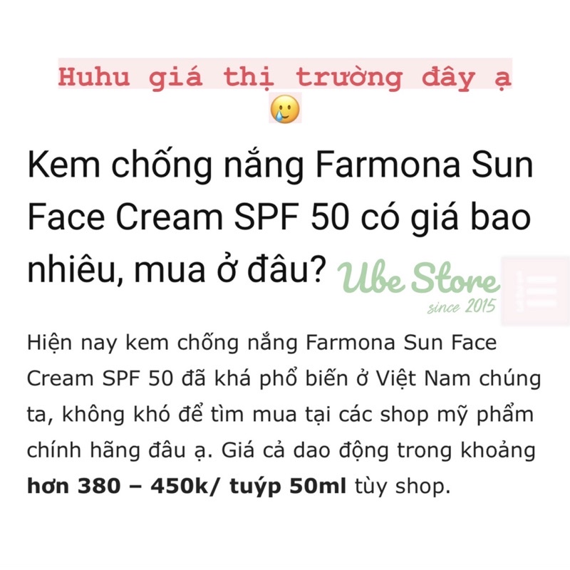 KEM CHỐNG NẮNG FARMONA SUN FACE CREAM SPF50 OIL FREE 50ML