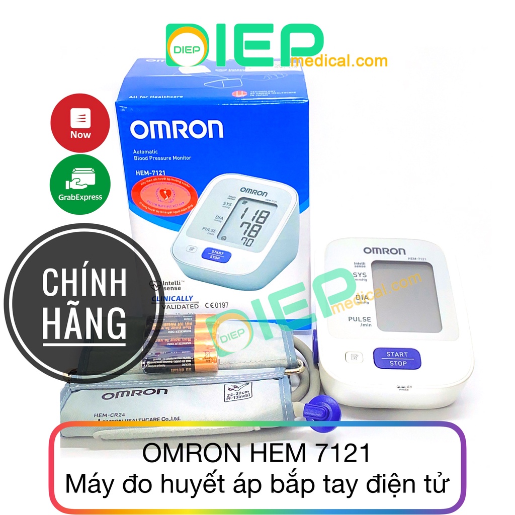 ✅ OMRON HEM-7121 - Máy đo huyết áp Omron HEM 7121, bắp tay điện tử, cảnh báo loạn nhịp, bộ nhớ lưu kết quả (Chính hãng)