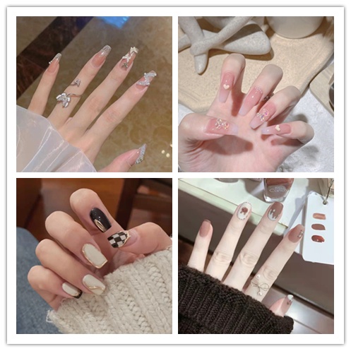 Bộ 24 Móng Tay Giả Họa Tiết Gấu Hồng Và Bướm Có Thể Tháo Rời Tiện Dụng