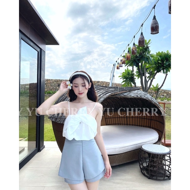 YU CHERRY | Áo hai dây nữ cách điệu nơ trước ngực dễ thương, Meimei Cami Top YA421