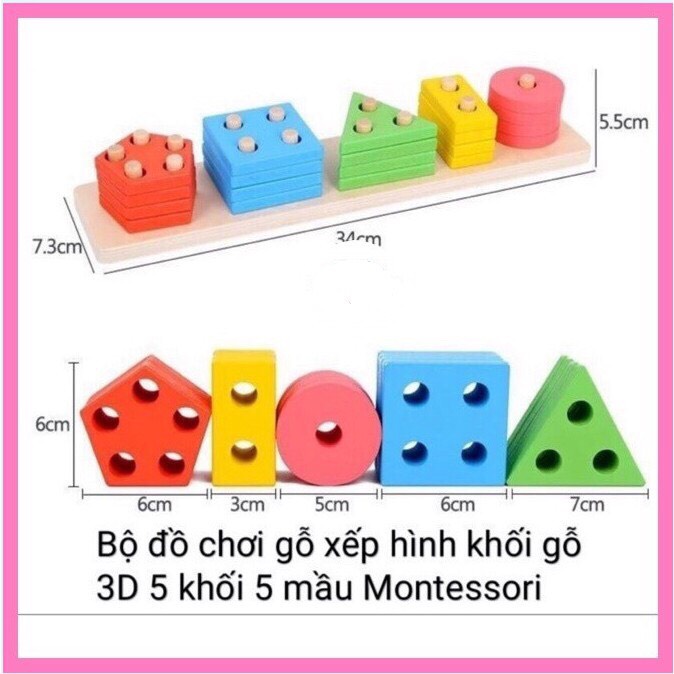 Đồ Chơi Thả Hình Khối Trên Thanh Bằng Gỗ - Đồ Chơi Gỗ Thông Minh Montessori Giúp Bé Phân Biệt Hình Khối,Màu Sắc