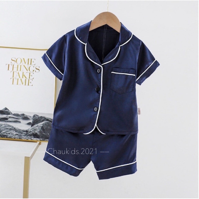 Xả Bộ ngủ lụa trơn ngắn tay cho bé