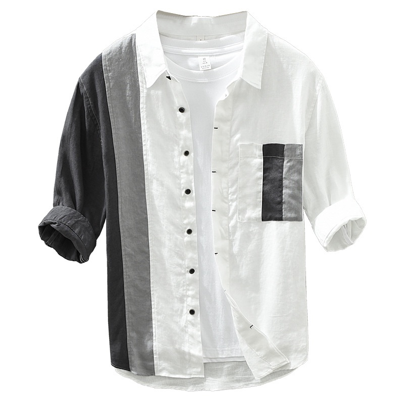 Áo Sơ Mi Linen Tay Lửng Phong Cách Nhật Bản Thời Trang Mùa Hè Cho Nam