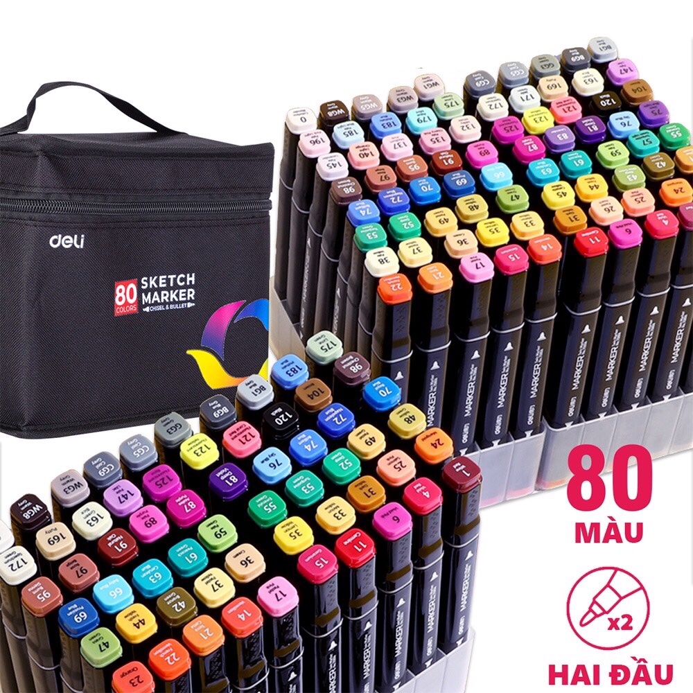 Bút màu marker chuyên nghiệp Deli -kèm túi vải -48/150 Màu