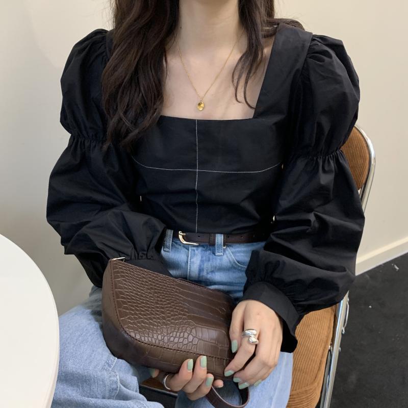 Áo Sơ Mi Cổ Vuông Tay Bồng Thắt Dây Phong Cách Thời Trang Hàn Quốc Mới