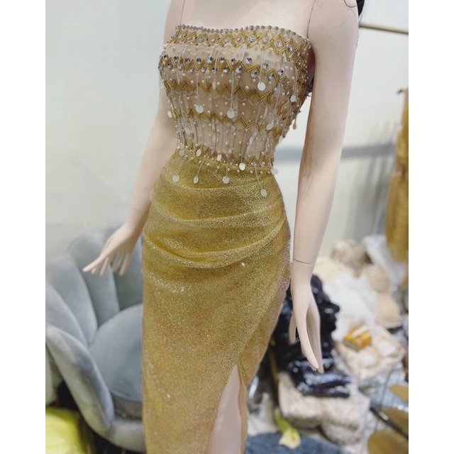 ĐẦM DẠ HỘI CÚP NGỰC KẾT TUA RUA FULL SIZE S/M/L/XL