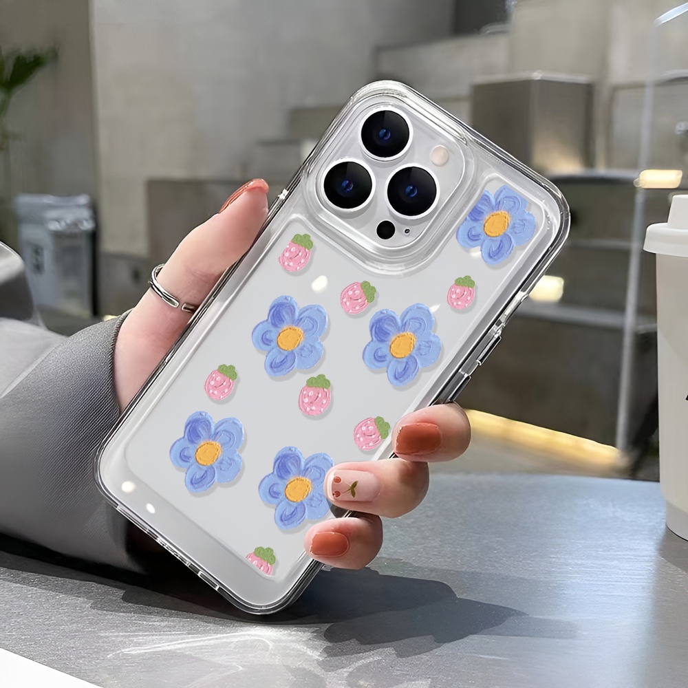Ốp Điện Thoại Trong Suốt Hình Hoa Màu Xanh Dương Cho iphone 14 Plus 11 13promax 12 7Plus X XS Max 7 8 SE 2020