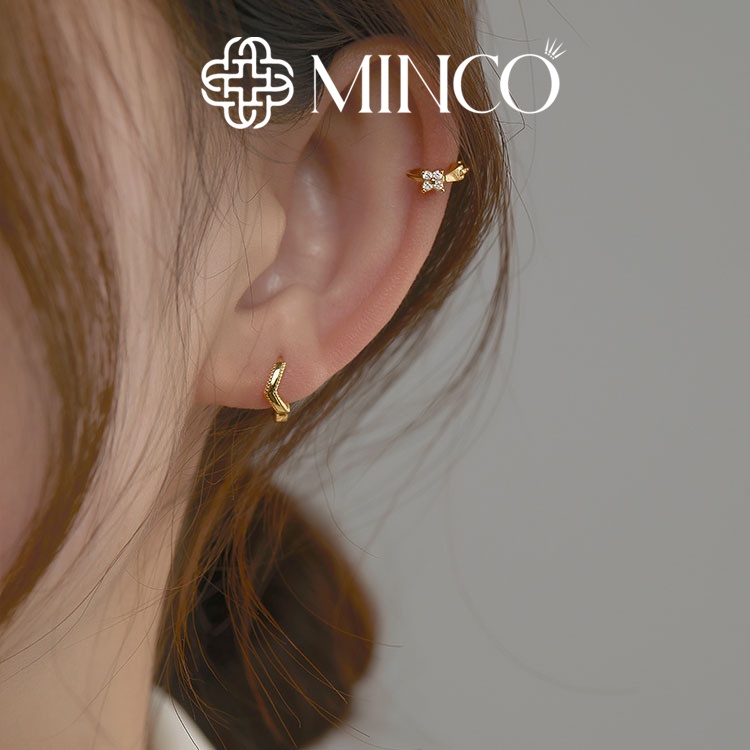 Bông tai nữ màu vàng 14k đính đá Minco Accessories phong cách sang chảnh BT313