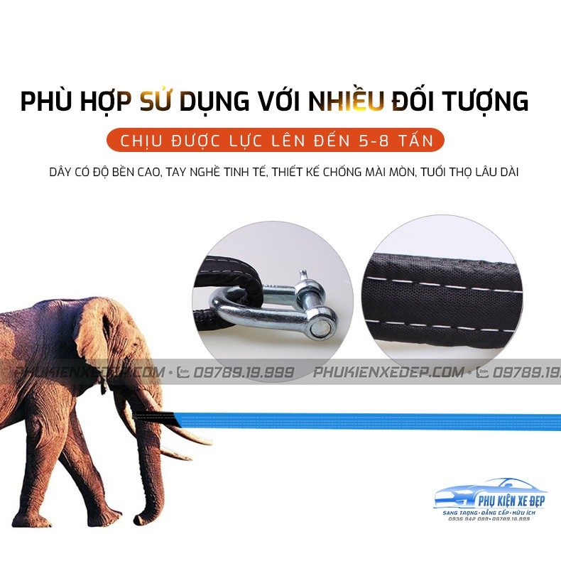 Dây Kéo Xe Cứu Hộ Cho Xe Ô Tô ⚡FREESHIP⚡| Cáp Kéo Ô Tô Tải Trọng 8 Tấn Dài 5m Rộng 4,5cm Siêu Chắc Chắn