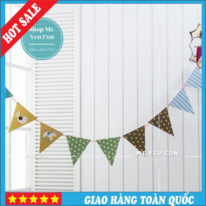 [Mã LIFEXANH03 giảm 10% đơn 500K] Dây Cờ Tam Giác Nhiều Màu, Trang Trí Sinh Nhật, Trang Trí Lớp Học SALE SỐC