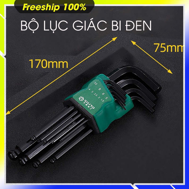 BỘ LỤC GIÁC 9 CÂY, 1 ĐẦU LỤC GIÁC , 1 ĐẦU BI, MẠ CROM ĐEN CÓ 2 SIZE, dài 22cm và 17 cm