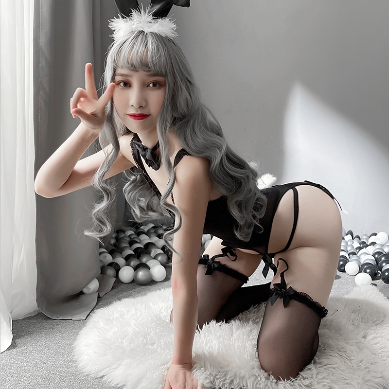 Set thỏ bunny bó sát cám dỗ đồ lót sexy cosplay bé thỏ đáng yêu / garter kẹp tất đen xám hồng BIKI HOUSE N731 | BigBuy360 - bigbuy360.vn
