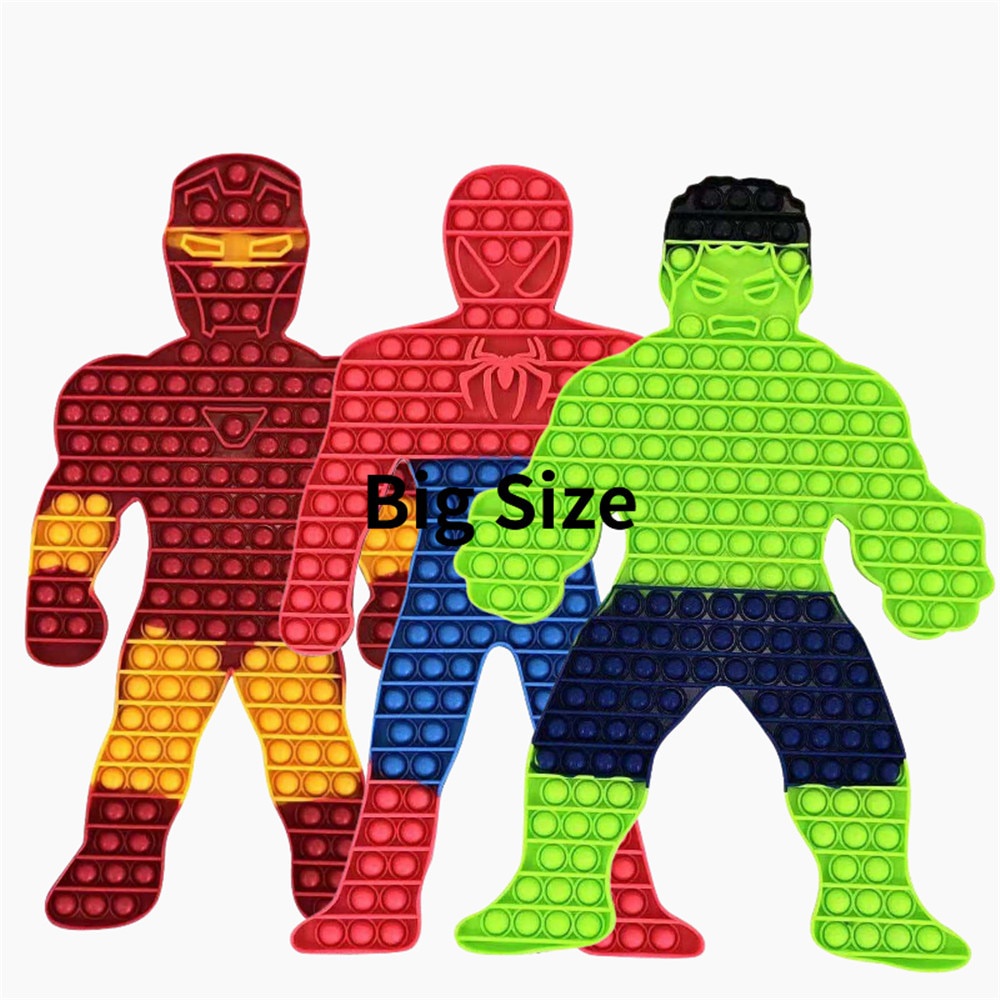 Kích thước lớn Pop It Fidget Giảm stress Người nhện Siêu anh hùng Marvel người Sắt Hulk Fidget Push Bubble Đồ chơi
