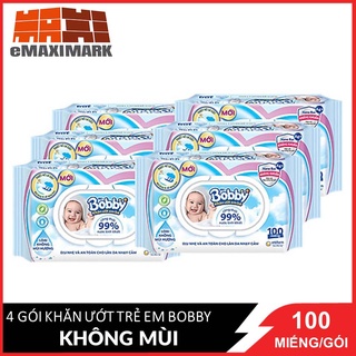 Combo 6 gói khăn giấy ướt Bobby Baby Care Nano bạc không mùi 100 miếng/bịchX6