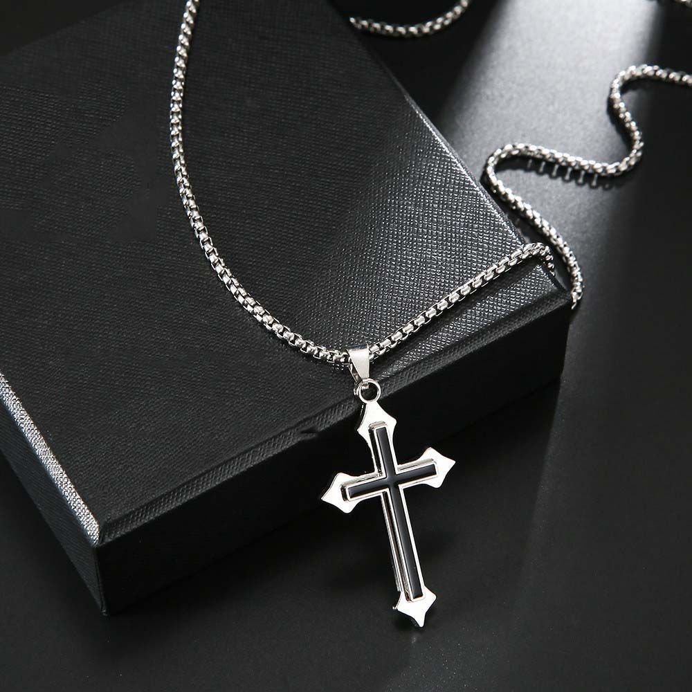 ALLGOODS Fashion Men Necklaces Gothic Clavicle Chains Cross Necklaces Punk Stainless Steel Cool|Color Street Style Vintage Cross Pendants/Multicolor