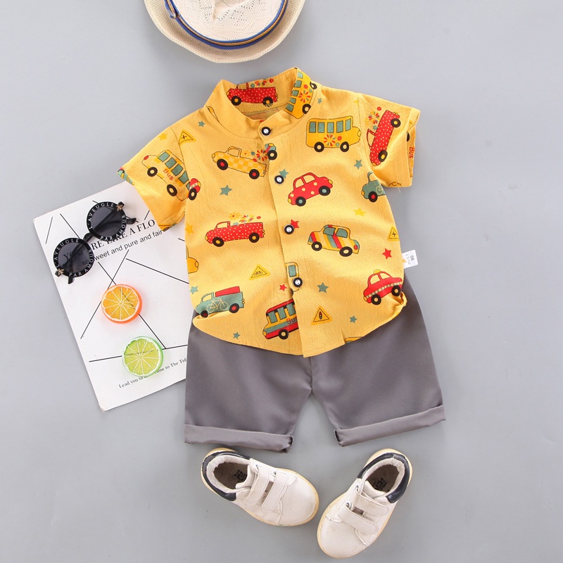Trang phục  gồm áo thun tay ngắn in hình xe hơi hoạt hình và quần cho bé trai 0-4 tuổi