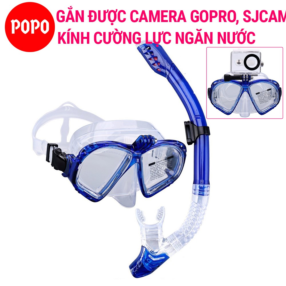 Mặt nạ lặn ống thở GOPRO chính hãng POPO kính lặn biển ngắm san hô gắn được Camera Gopro, SJCAM kèm ống thở van 1 chiều