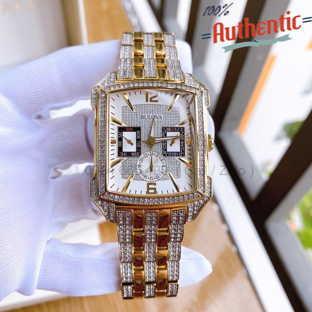 Đồng hồ Nam Bulova Crystal Striking Visual Design Demi Gold 98C109