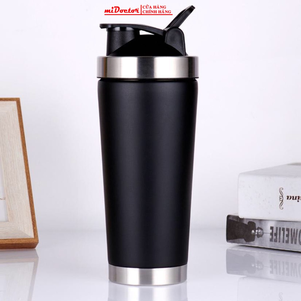 Bình Lắc Inox Tập Gym Shaker Cao Cấp Chính Hãng miDoctor 800ml – Chọn Màu Tặng Kèm Bóng Lò Xo Đánh Bột