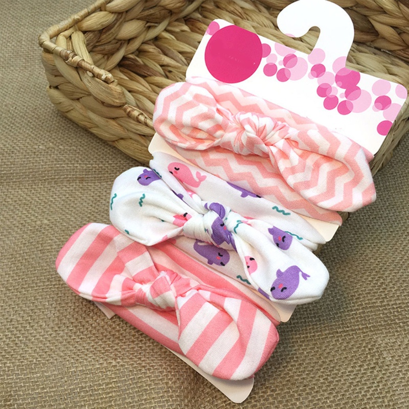 Bộ 3 Băng Đô Cotton Co Giãn Đính Nơ Dễ Thương Cho Bé Gái