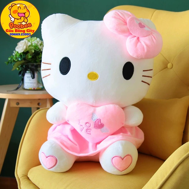 Gấu Bông Mèo Hello Kitty Nơ Tim - Mèo Bông cao cấp