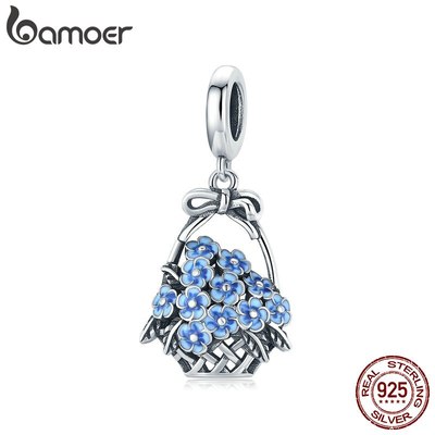 Mặt Trang Sức Bamoer SCC1717 Bằng Bạc 925 Thiết Kế Hình Giỏ Đựng Hoa Làm Phụ Kiện Vòng Đeo Tay DIY Cho Nữ