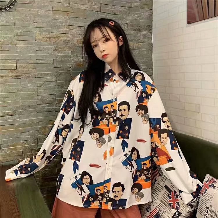 European and American style cartoon long-sleeved shirt for men