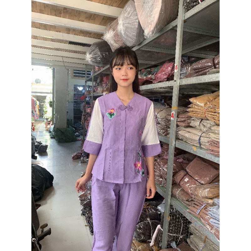 đồ bộ đi chùa #tim một nút vải linen cao cấp